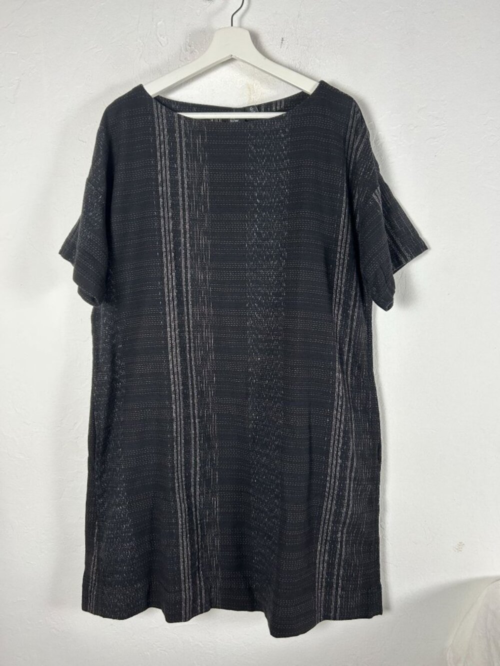 Fisher Project Eileen Fisher Koshi Crossing Shift Dress Black Large Short Sleeve